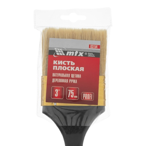Кисть плоская "Профи" 3", натуральная щетина, деревянная ручка MTX фото 4