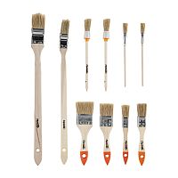 Набор кистей, 10 шт, Плоские: 3/4" (20 мм), 1" (25 мм), 1 1/2" (38 мм), 2" (50 мм), радиаторные: 1" (25 мм), 1 1/2" (38 мм), круглые: №1 (15 мм), №2 (20 мм, для декора: №8, №11. Sparta