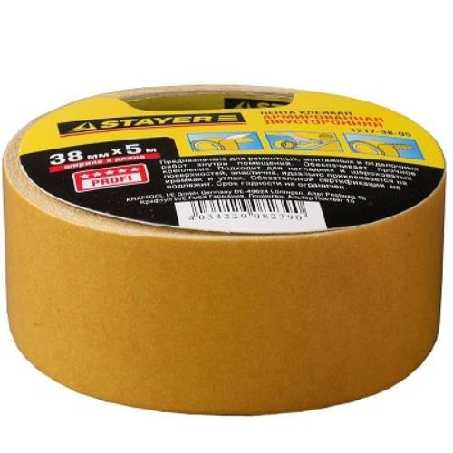 Лента клейкая двухсторонняя Stayer Profi 1217-38-05 38 мм 5 м Лента клейкая двухсторонняя Stayer Profi 1217-38-05 38 мм 5 м