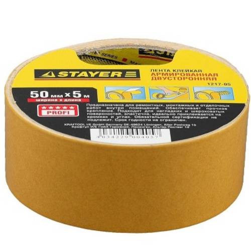 Лента клейкая двухсторонняя Stayer Profi 1217-05 50 мм 5 м Лента клейкая двухсторонняя Stayer Profi 1217-05 50 мм 5 м