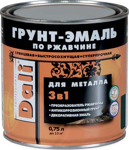 DALI грунт-эмаль по ржавчине 3 в 1 красно-коричневая RAL 3011 0,75 л 6 19303 DALI грунт-эмаль по ржавчине 3 в 1 красно-коричневая RAL 3011 0,75 л 6 19303