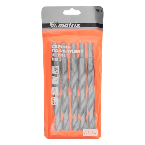 Сверло по металлу, 17 мм, полированное, HSS, 5 шт, цилиндрический хвостовик Matrix фото 5