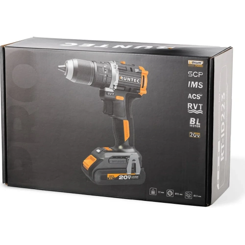 Дрель-шуруповерт ударная аккумуляторная RUNTEC PRO 13 мм, 20В, 2*2Ач, 60Нм RT-ID223 фото 8