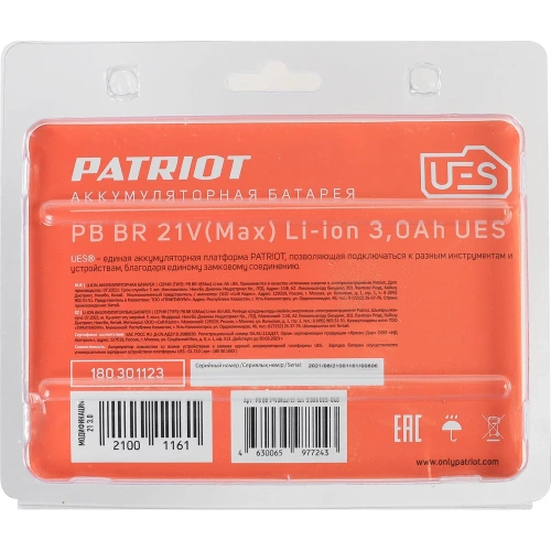 Батарея аккумуляторная PB BR 21V(Max) Li-ion UES 3.0 Ah, тонкая зарядка Patriot 180301123 фото 9 Батарея аккумуляторная PB BR 21V(Max) Li-ion UES 3.0 Ah, тонкая зарядка Patriot 180301123 фото 9