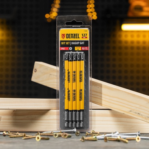 Бита PH2х127, сталь S2, цилиндр., 5шт. Е 6,3 Denzel фото 6