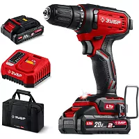 Дрель-шуруповерт ЗУБР 20 В, 40 Н·м, 2 АКБ LMS (2 А·ч), сумка ДШ-40-22