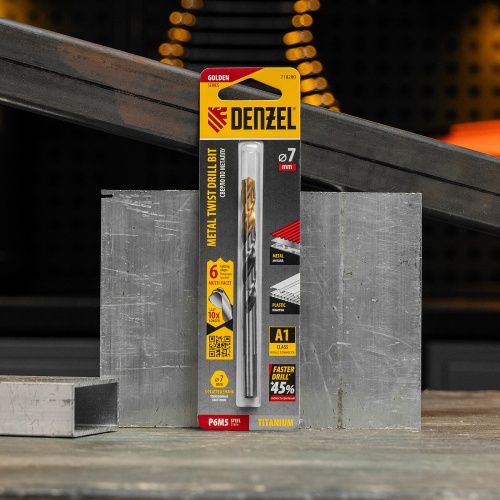 Сверло спиральное по металлу 7,0 x 109мм, Р6М5, Golden Tip, многогранная заточка Denzel фото 7 Сверло спиральное по металлу 7,0 x 109мм, Р6М5, Golden Tip, многогранная заточка Denzel фото 7