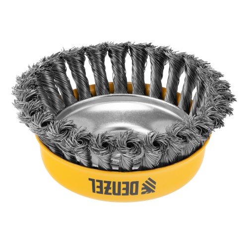 Щетка для УШМ, 125 мм, "Чашка", крученая нержавеющая проволока 0.5 мм, М14 Denzel фото 2