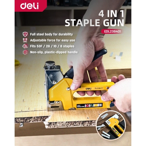 Мебельный степлер металлический 4-в-1 DELI DL238401 скобы 53Fб, гвозди 212955 фото 7
