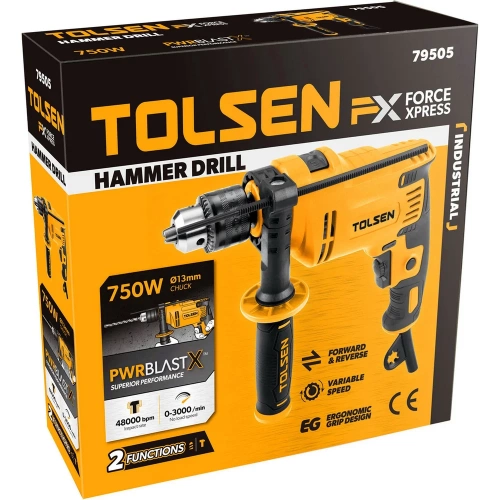Дрель ударная TOLSEN Industrial 850 Вт, 13 мм, 0-3000 об/мин, 0-48000 уд/мин, 220 В 79506 фото 3 Дрель ударная TOLSEN Industrial 850 Вт, 13 мм, 0-3000 об/мин, 0-48000 уд/мин, 220 В 79506 фото 3