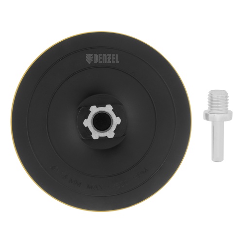 Тарелка опорная для дрели и УШМ с липучкой, 115 мм, твердая, с адаптером c М14 на d8 Denzel фото 2