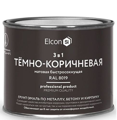Грунт-эмаль по ржавчине Elcon 3 в 1 матовая Ral 8019 темно-коричневая 0,4 кг