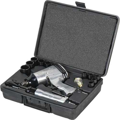 Пневматический ударный гайковерт и трещотка Airline 1/2"DR 312Нм, 1/2"DR 61Нм, с головками 17 предметов, кейс ATAZ100 фото 6