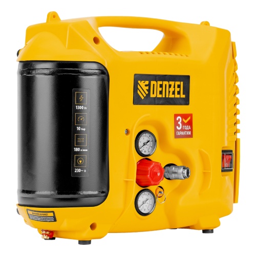Компрессор воздушный DL1300, 10 бар, 1,3 кВт 180 л/мин 5 л, с набором аксессуаров Denzel фото 3 Компрессор воздушный DL1300, 10 бар, 1,3 кВт 180 л/мин 5 л, с набором аксессуаров Denzel фото 3