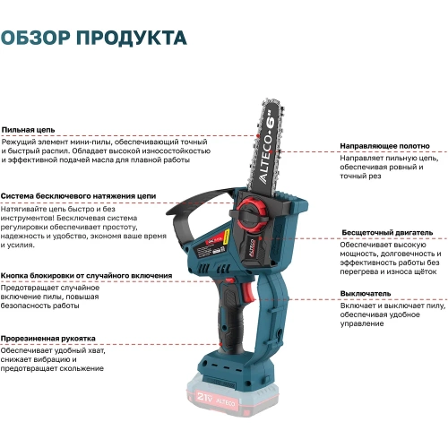 Бесщеточная аккумуляторная мини пила ALTECO CMC 21-15 BL Solo 81550 фото 3 Бесщеточная аккумуляторная мини пила ALTECO CMC 21-15 BL Solo 81550 фото 3