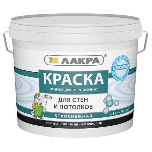 Краска акриловая Лакра для стен и потолков белоснежная 6,5 кг
