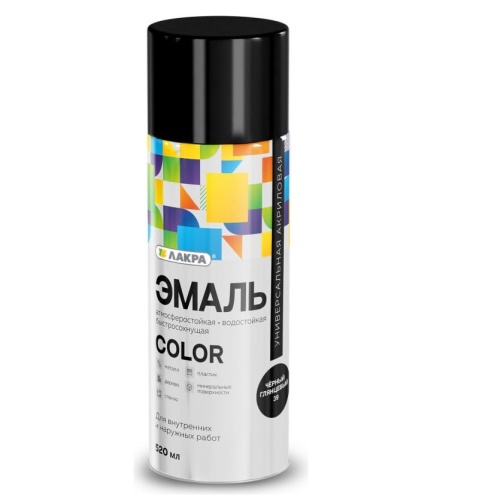 Эмаль аэрозольная Лакра Color универсальная черная глянцевая 39 520 мл