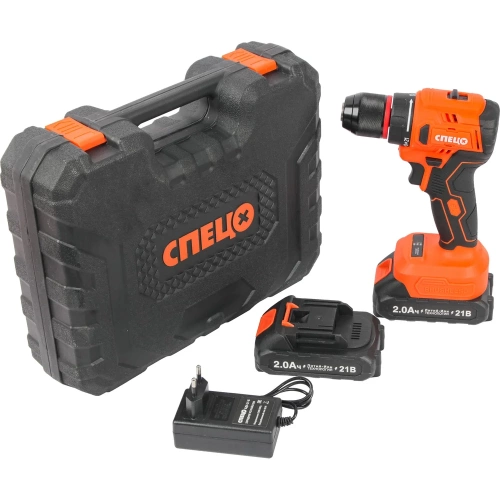 Дрель аккумуляторная Спец БДА-21-Б, (бесщеточный двигатель),21В,2аккум *2,0Ач, Ли-Ион, 0-450/0-1500об/мин,60Нм,реверс,21+1,рег..момента,металл.патрон 10мм,блок.шпинделя,инд.батареи,подсведка,зарядка 4ч,кейс + перчатки СПЕЦ-4131/И-8076-И фото 3