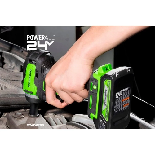 Гайковерт ударный GreenWorks G24IW200, 24V, б/щет, 0-2400об/мин, 3200уд/мин, 3/8'', 200Нм, 1x2Ач, ЗУ, коробка 3803607VUA фото 9 Гайковерт ударный GreenWorks G24IW200, 24V, б/щет, 0-2400об/мин, 3200уд/мин, 3/8'', 200Нм, 1x2Ач, ЗУ, коробка 3803607VUA фото 9