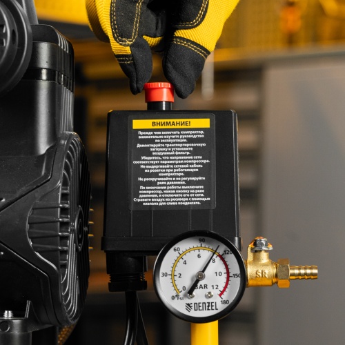 Компрессор безмасл. малошумный DLP-950/10, 950Вт,10 л, 2850 об/мин, 170 л/мин Denzel фото 21