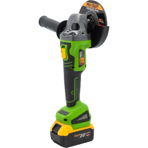 Углошлифовальная машина аккумуляторная PROCRAFT 20В 125 мм (АКБ 4Ач+ЗУ) PWA216 фото 11
