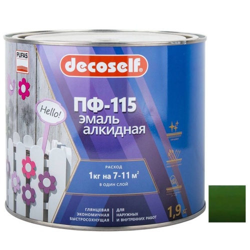 Эмаль Pufas Decoself ПФ-115 зеленая 1,9 кг Эмаль Pufas Decoself ПФ-115 зеленая 1,9 кг