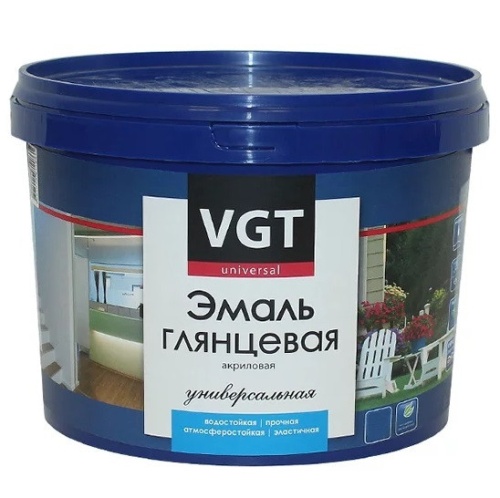 Эмаль универсальная VGT ВД-АК-1179 глянцевая База А супербелая 0,4 л/0,5 кг