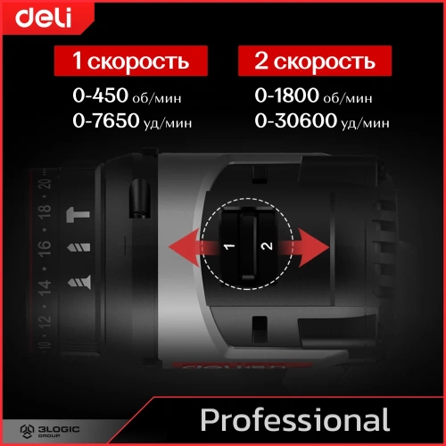 Профессиональный бесщеточный ударный шуруповерт DELI DE-CZ20-2A4 (1 АКБ, 4Ач х 20В +ЗУ, 10мм, 50Нм, сумка) 168693 фото 8 Профессиональный бесщеточный ударный шуруповерт DELI DE-CZ20-2A4 (1 АКБ, 4Ач х 20В +ЗУ, 10мм, 50Нм, сумка) 168693 фото 8