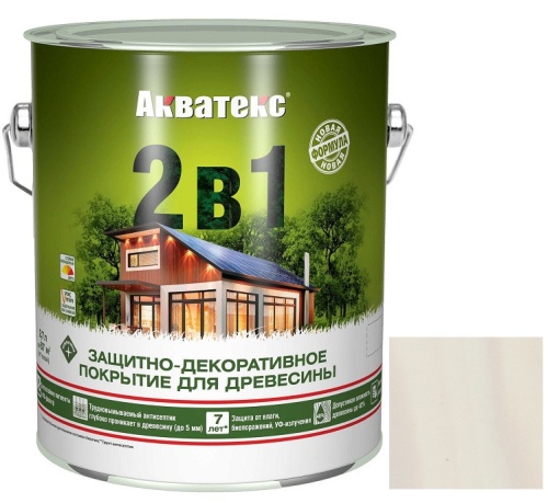 Покрытие алкидное защитно-декоративное для древесины Акватекс 2 в 1 полуматовое белое 2,7 л