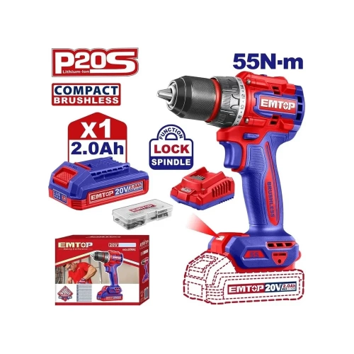 Дрель бесщеточная аккумуляторная EMTOP ECDL205582 фото 3