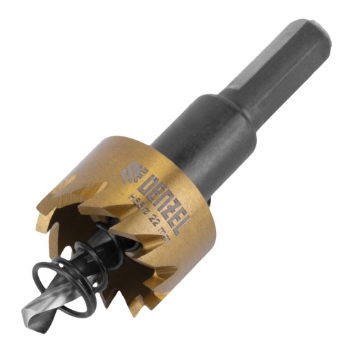 Коронка по металлу HSS, 22 мм, нитридтитановое покрытие Denzel Коронка по металлу HSS, 22 мм, нитридтитановое покрытие Denzel