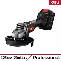 Угловая шлифмашина аккумуляторная DELI 125мм DE-JM20-2D4 (2 акб, 20В х 4Ач, ЗУ, 20В, 3 скорости, сумка) 164318