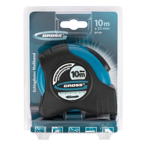 Рулетка "Schlagfest",10 м x 25 мм,магнитный обрезиненный зацеп,двусторонняя шкала,автоматическая фиксация Gross фото 6 Рулетка "Schlagfest",10 м x 25 мм,магнитный обрезиненный зацеп,двусторонняя шкала,автоматическая фиксация Gross фото 6