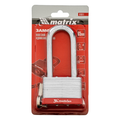 Замок навесной, 65 мм, удлиненная дужка Matrix фото 7