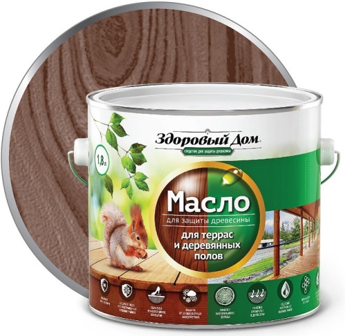 Масло деревозащитное Здоровый дом для террас и полов Палисандр 1,8 л