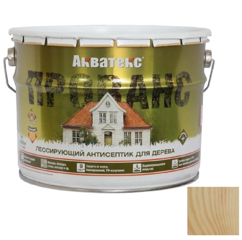 Антисептик для древесины Акватекс Прованс лессирующий полуматовый бесцветный 9 л