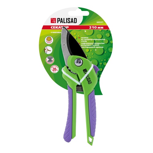 Секатор с наковальней, 210 мм, шестеренный привод, двухкомпонентные рукоятки, Palisad фото 9