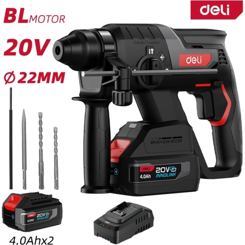 Перфоратор аккумуляторный DELI DE-DC20-2D4 (2 АКБ + ЗУ, 20В х 4Ач, SDS PLUS, 2Дж, 4750 уд/мин, кейс) 164374 фото 3