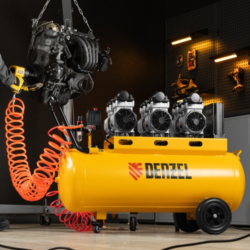 Компрессор безмасляный, малошумный  DLS 2250/100, 2250 Вт, 3x750, 100 л, 410 л/мин блок управления/ Denzel фото 45