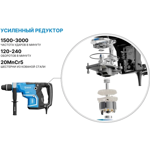 Перфоратор DCUT SDS max, бесщёточный, 1600Вт, 2реж, 18Дж, 1500-3000у/м, 10,3кг. DBRJ1816 DBRJ1816-SP2 фото 9