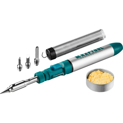 Набор, паяльник газовый, 3в1, 4 насадки, припой, чистка жал, 1300С KRAFTOOL 55504-H8