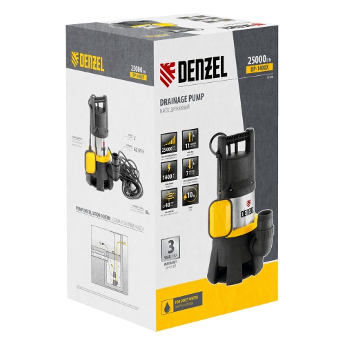 Дренажный насос DP1400X, 1400 Вт, подъем 11 м, 25000 л/ч Denzel фото 9