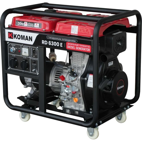 Генератор дизельный KOMAN 220В, мощность 6000Вт-6300Вт, силовая розетка, эл. стартер, колеса RD6300E