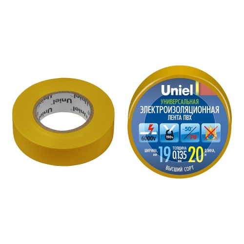 Изолента ПВХ Uniel UIT-135P 19 мм желтая 20 м