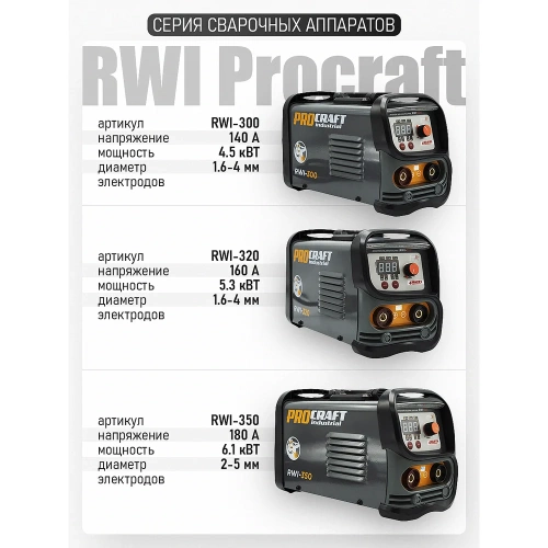 Сварочный аппарат инверторный PROCRAFT 6.1 кВт, 20-180А, ММА RWI-350 фото 10