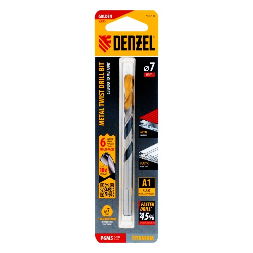 Сверло спиральное по металлу 7,0 x 109мм, Р6М5, Golden Tip, многогранная заточка Denzel фото 5 Сверло спиральное по металлу 7,0 x 109мм, Р6М5, Golden Tip, многогранная заточка Denzel фото 5