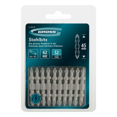 Бита двухстор., PZ2-PZ1х45мм, сталь S2, 10шт. Gross фото 5