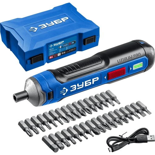 Аккумуляторная отвертка ЗУБР Профессионал 4 Vmax, в кейсе с набором 33 бит PSD-4S