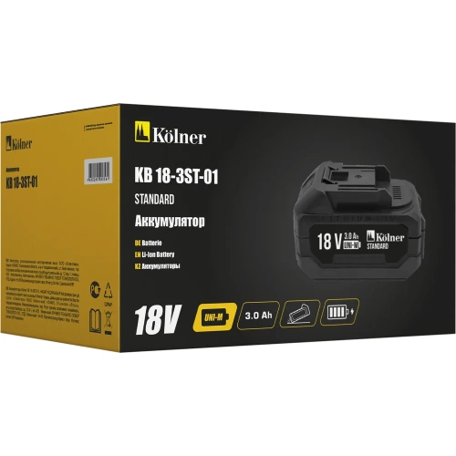 Аккумулятор Kolner 18В UNI-M Standard, 3.0Ач, KB 18-3ST-01, Li-lon, индикатор заряда, прорезиненный корпус, защита от перегрева, КЗ, перезаряда 8080118006 фото 4 Аккумулятор Kolner 18В UNI-M Standard, 3.0Ач, KB 18-3ST-01, Li-lon, индикатор заряда, прорезиненный корпус, защита от перегрева, КЗ, перезаряда 8080118006 фото 4