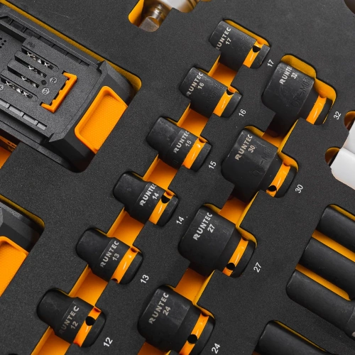 Набор с аккумуляторным гайковертом RUNTEC ударными головками и аксессуарами 1/2, 8-32 мм, CrMo в ложементе EVA, 39 пр. RT-IWIS1E39F фото 8